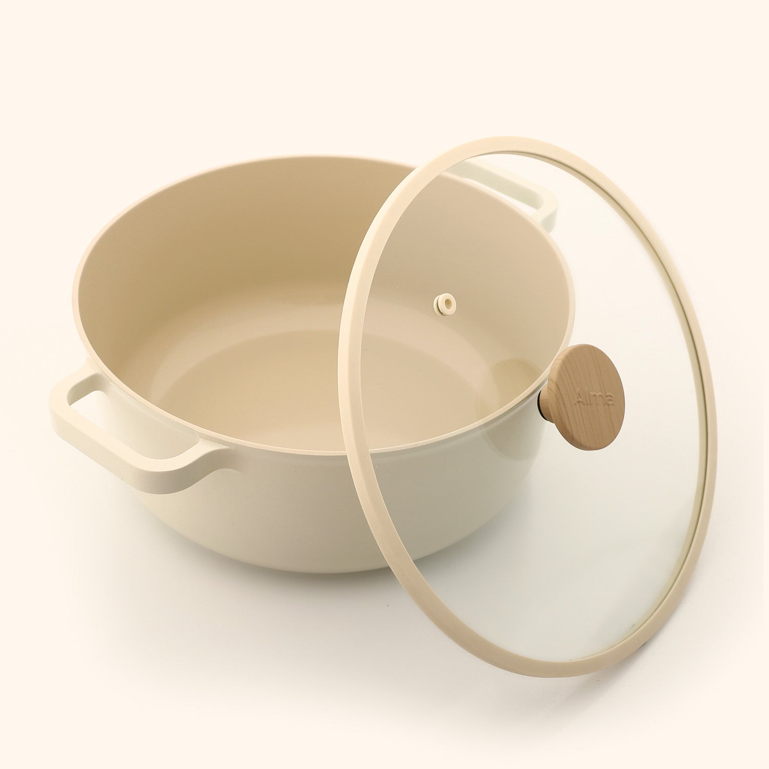 3-Piece Ceramic Cookware Set (Handles included) - Beige & Black