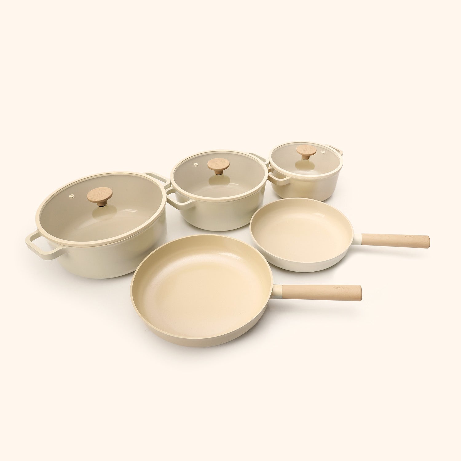 5-Piece Ceramic Cookware Set (Handles included) - Beige COMING SOON